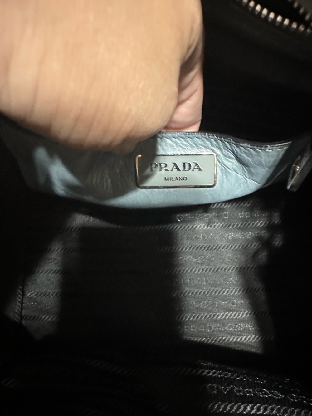 PRADA ❤️🌟 BLUE-GRAY LEATHER TOP-HANDLE SARCHEL W/ DETACHABLE LONG STRAP⭐️ - Picture 9 of 11
